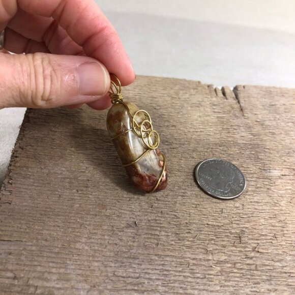 Natural Jasper Wire Wrapped Necklace Pendant - Picture 4 of 4